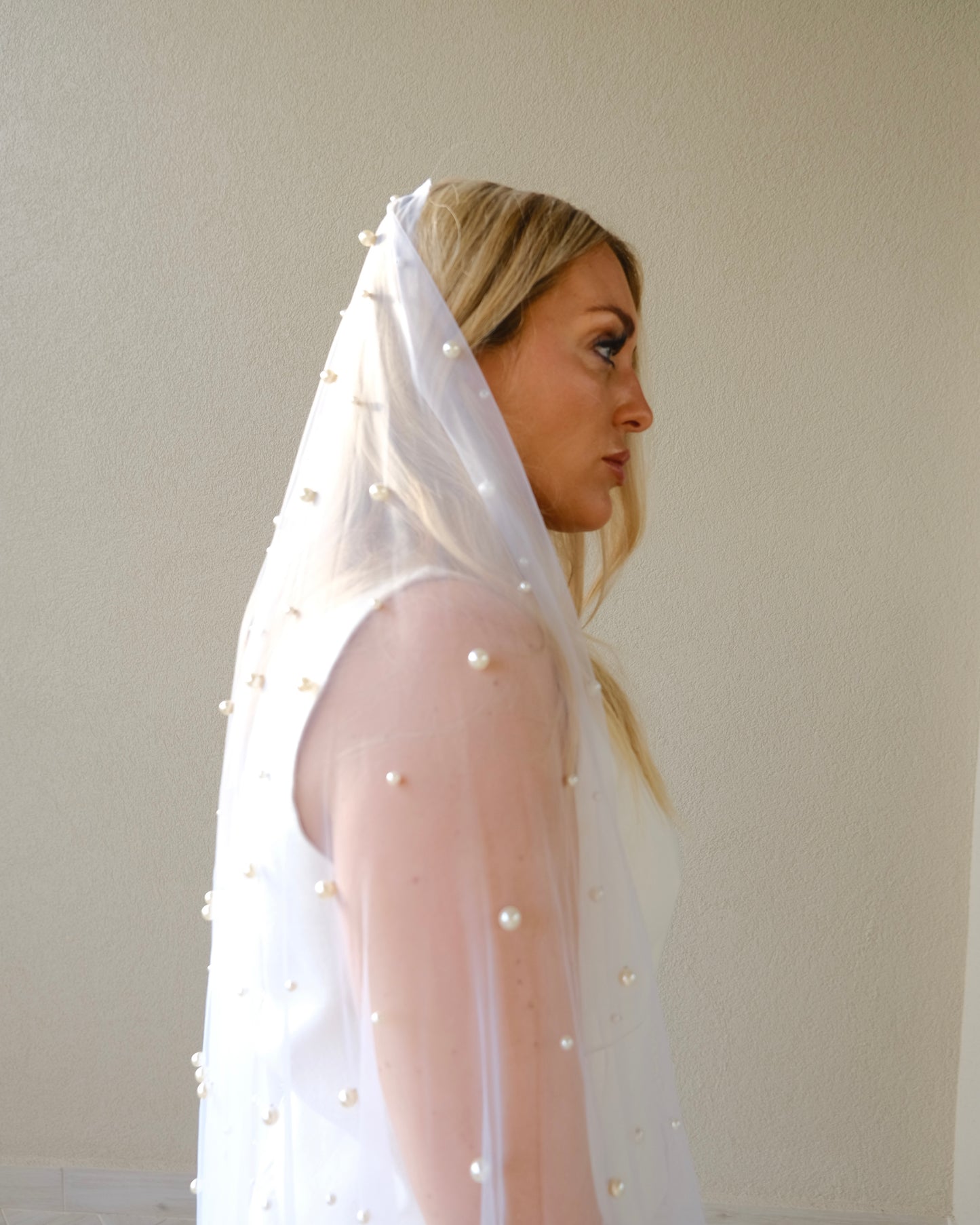 Ivory Pearl Single Tier Veil | Wedding Veil