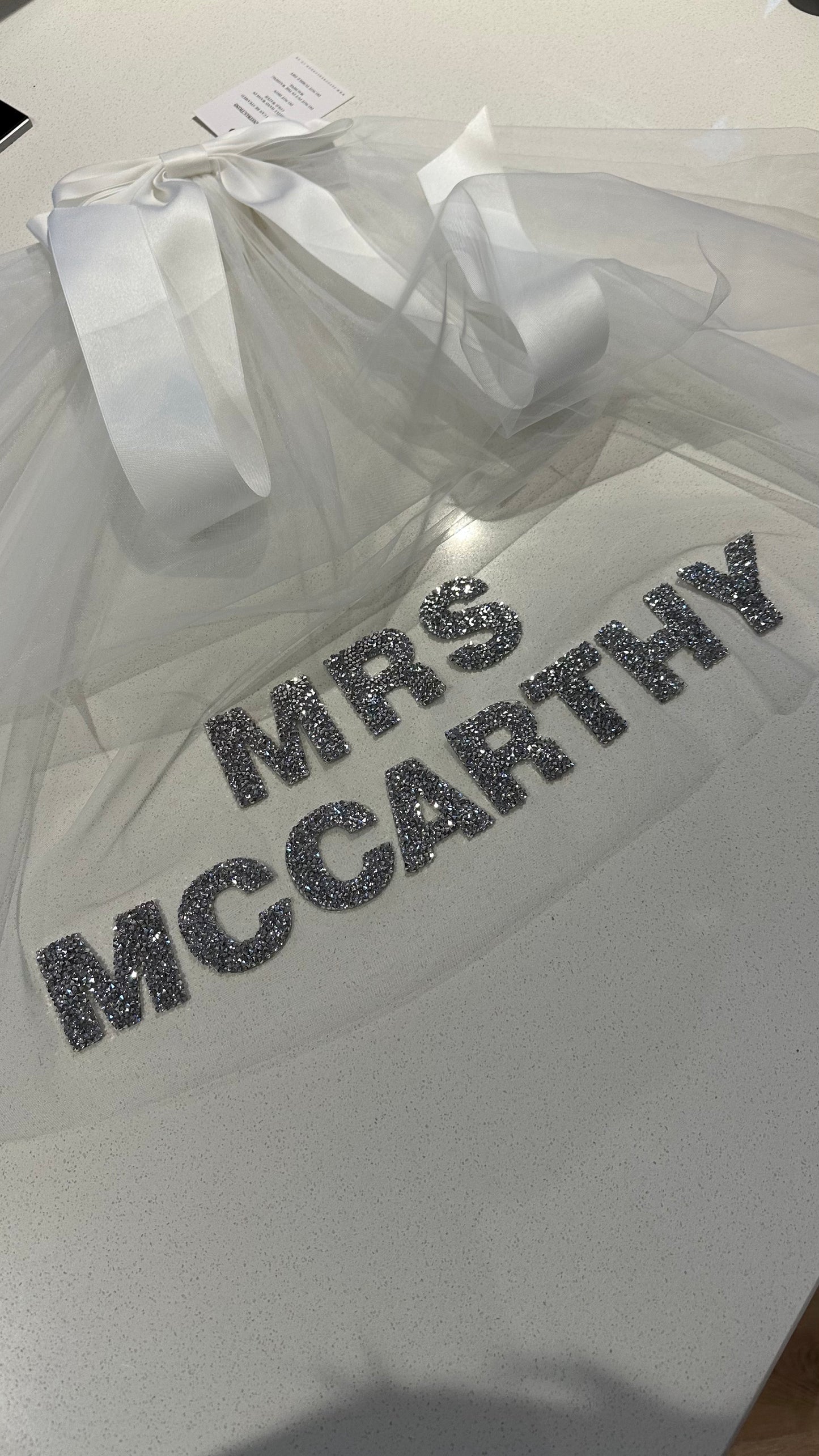 Sample Sale Personalised Bow Veil with Crystal Letter Embellishment - Mrs McCarthy